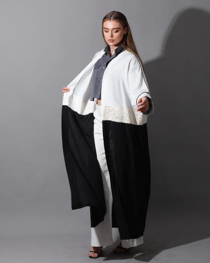 Double Colored Arabic Kaftan - White & Black