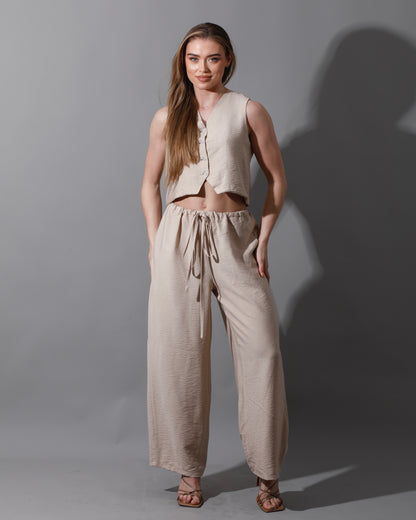 Cropped Vest Set - Beige