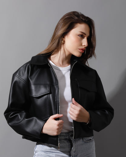 Leather Buckle Jacket - Black
