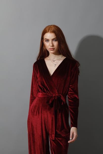 Wrapped wide leg Jumpsuit- Maroon
