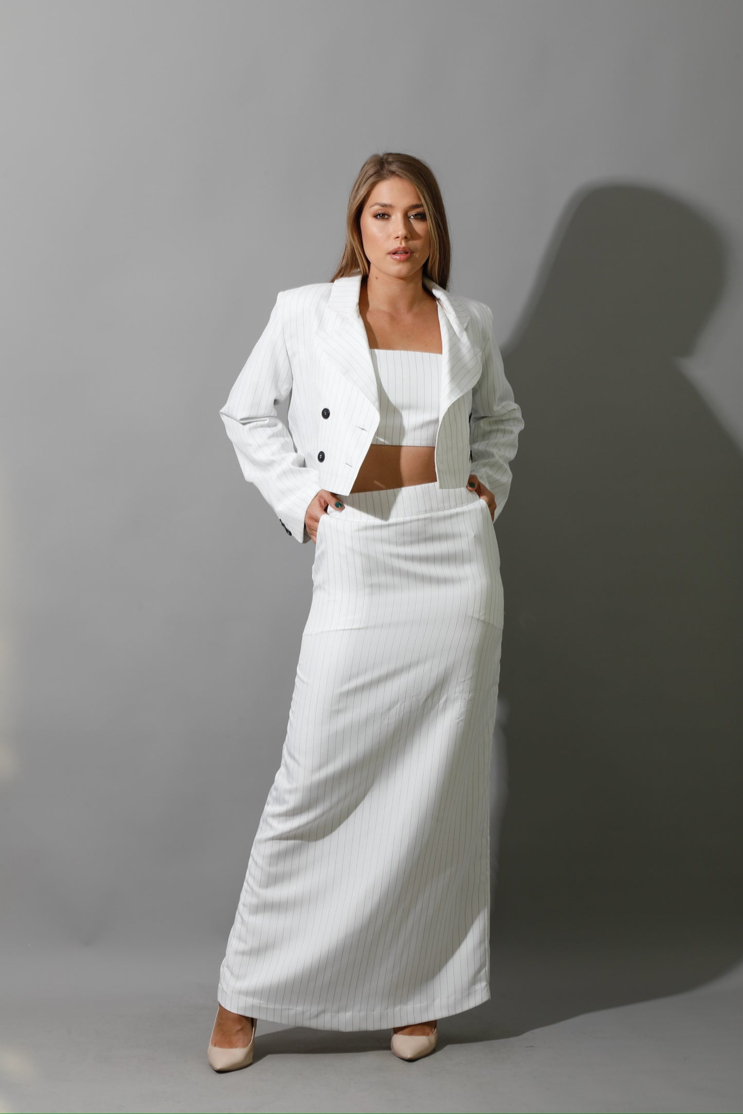Striped Maxi Skirt Co-Ord - White