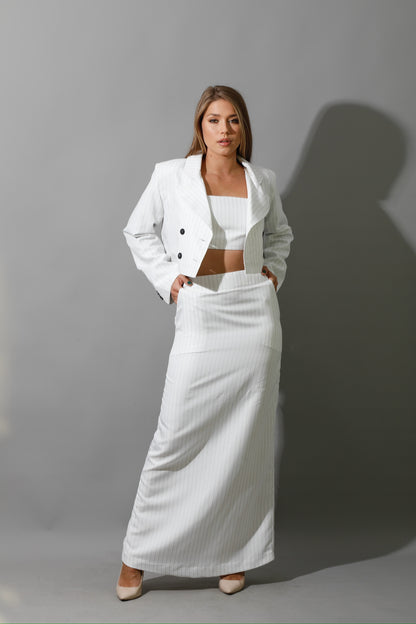 Striped Maxi Skirt Co-Ord - White