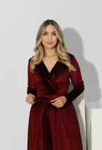 Velvet Wrap Maxi Dress - Maroon