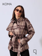 Elizabeth Funnel Neck Trench Coat - Checks Brown
