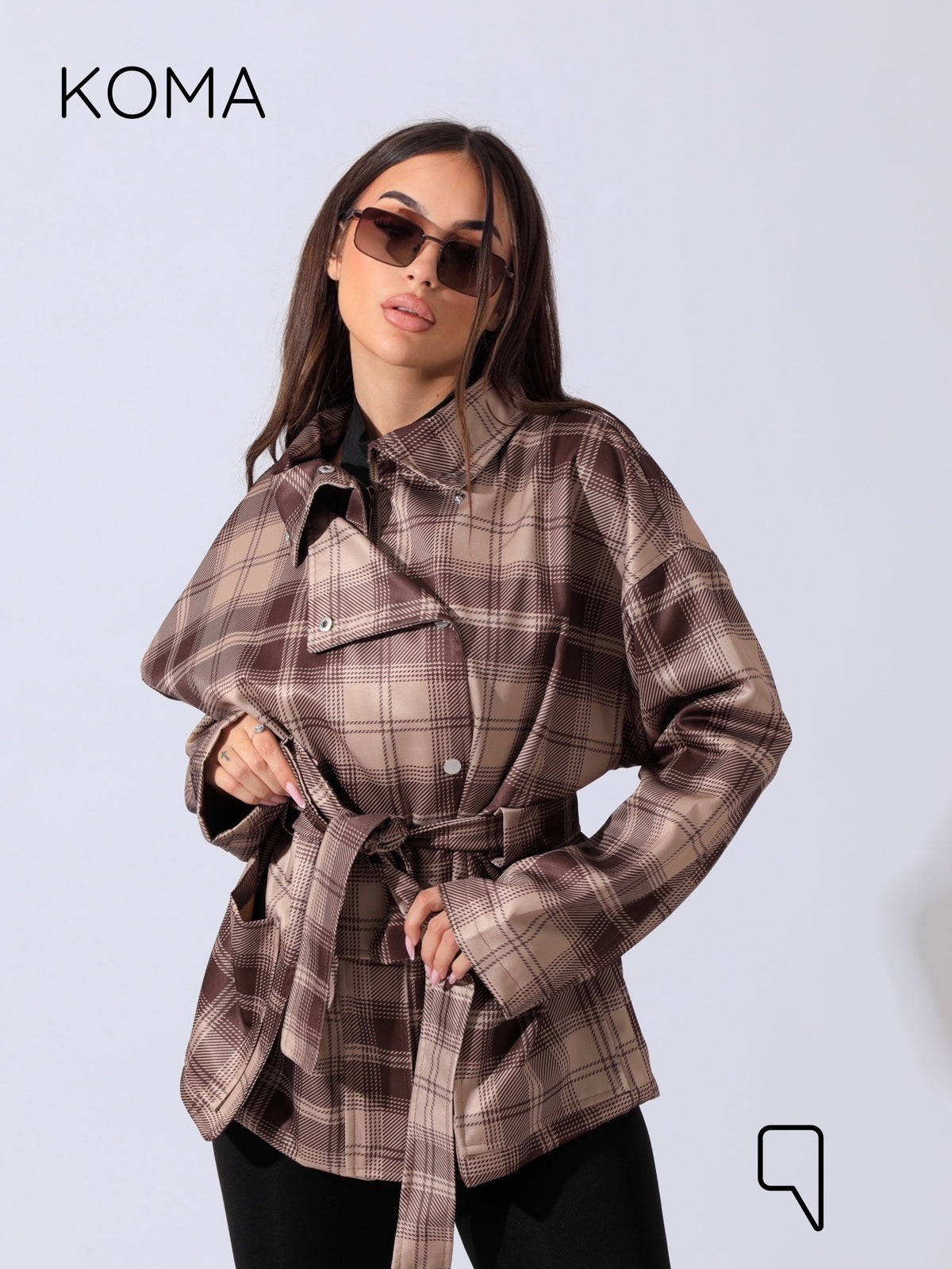 Elizabeth Funnel Neck Trench Coat - Checks Brown
