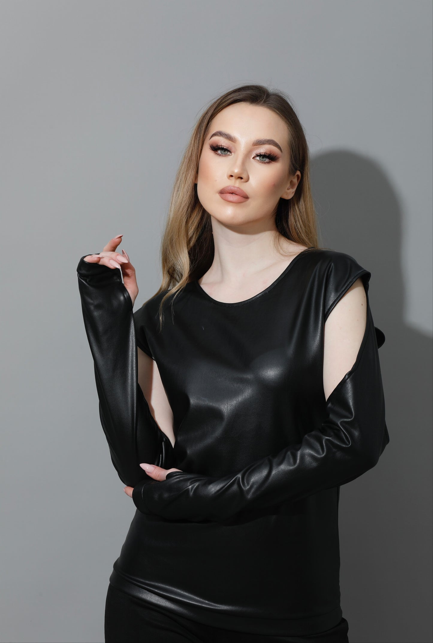Leather Cutout Top - Black