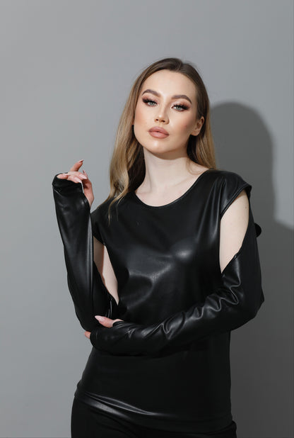 Leather Cutout Top - Black