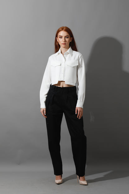 High Rise Paper-Bag Pants - Black