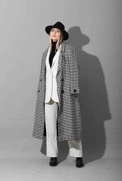 Tweed double breasted Coat - Black&White