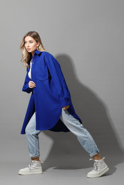Woolen Oversized Shirt - Electric Blue