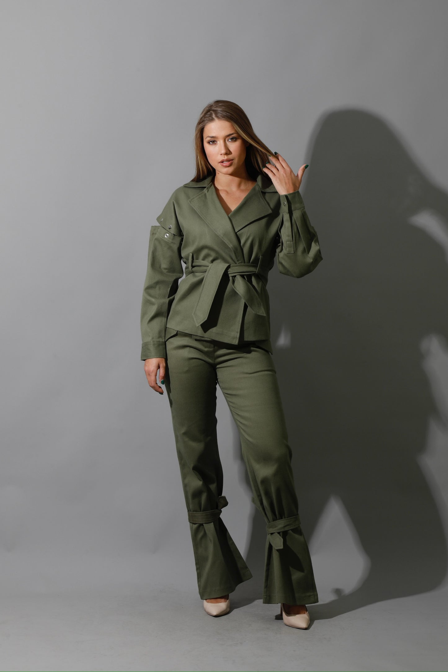 Co-Ord Detached Sleeves Jacket - Olive