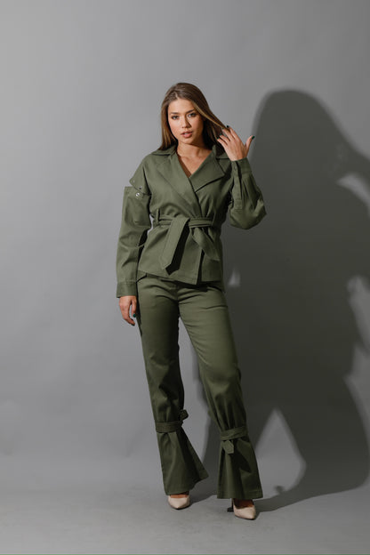 Co-Ord Detached Sleeves Jacket - Olive