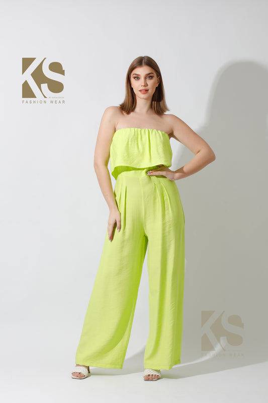 Wide Leg Jumpsuit - Lime Green