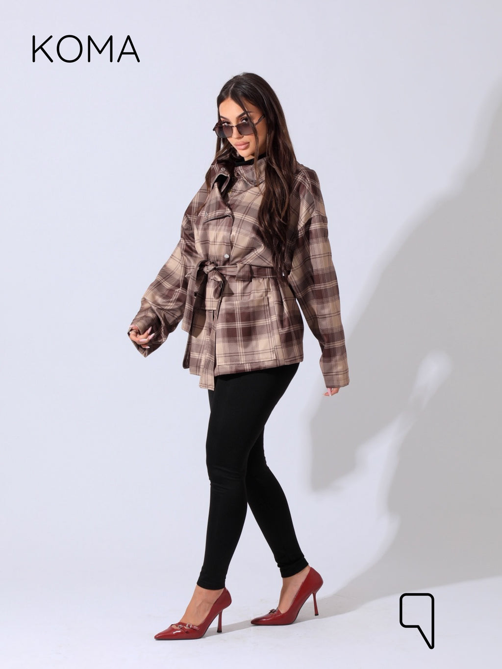 Elizabeth Funnel Neck Trench Coat - Checks Brown