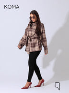 Elizabeth Funnel Neck Trench Coat - Checks Brown