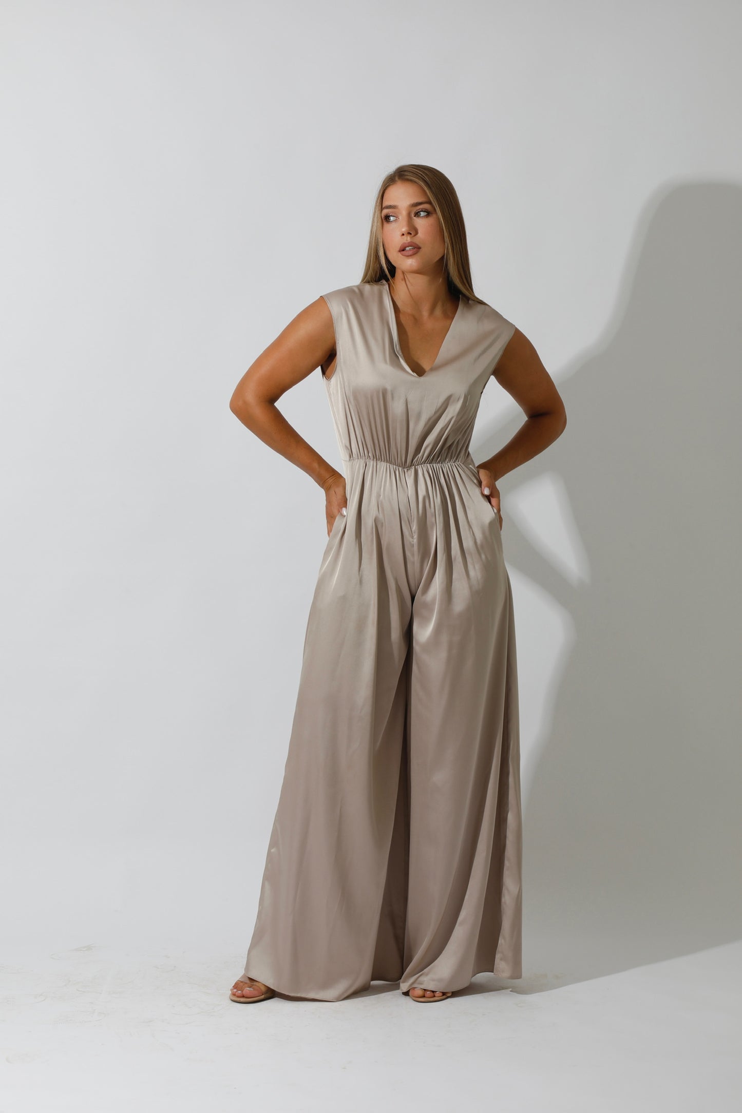 Flared Jumpsuit - Beige