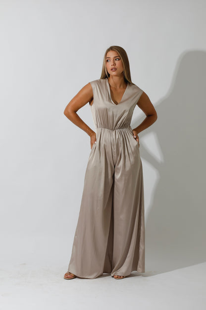 Flared Jumpsuit - Beige