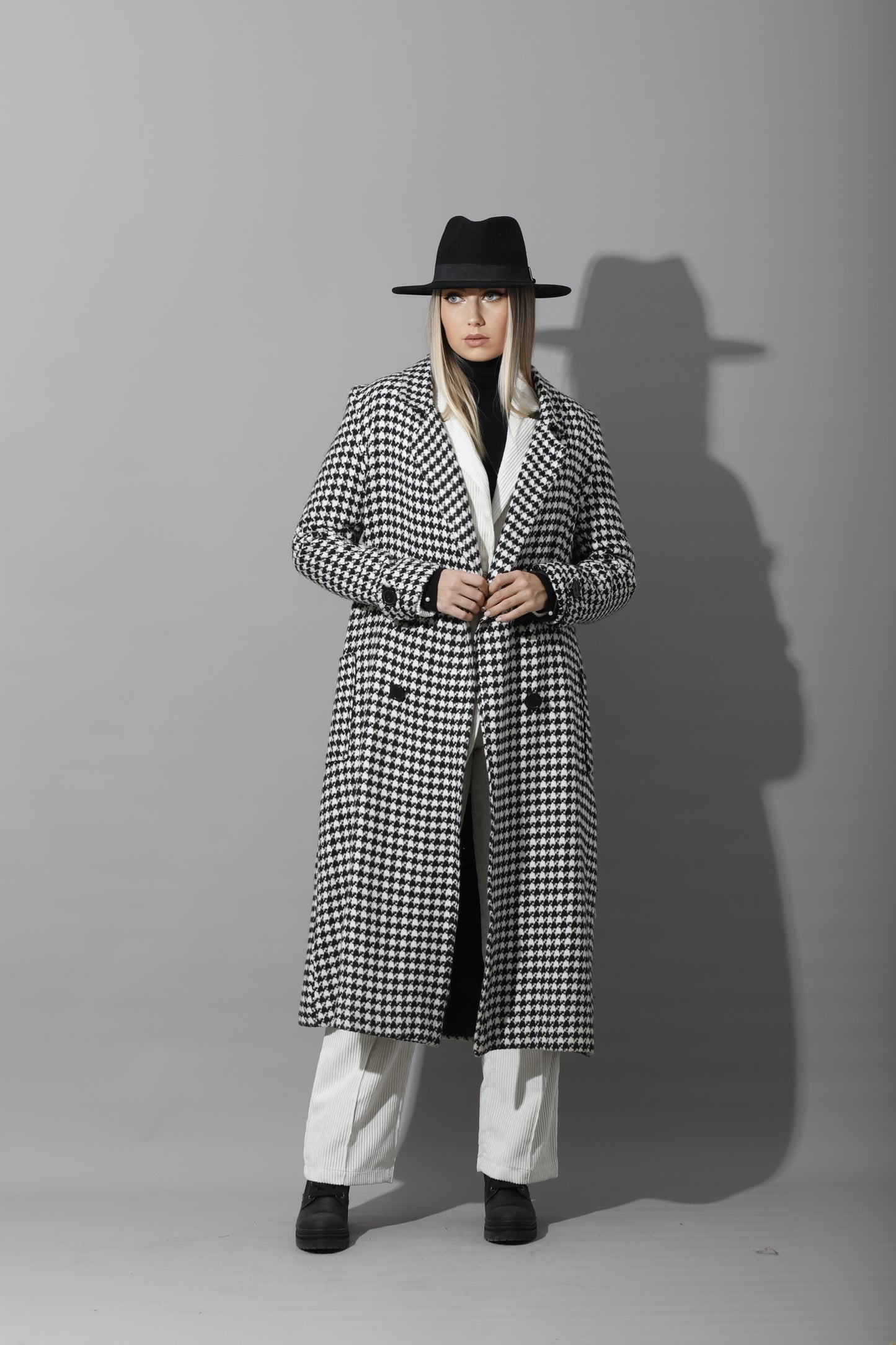Tweed double breasted Coat - Black&White