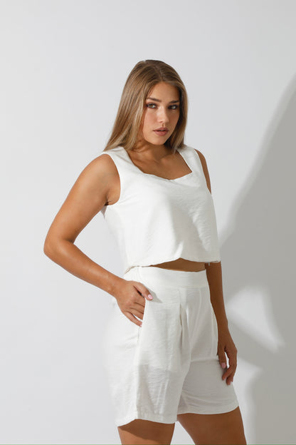 Flared Shorts - White
