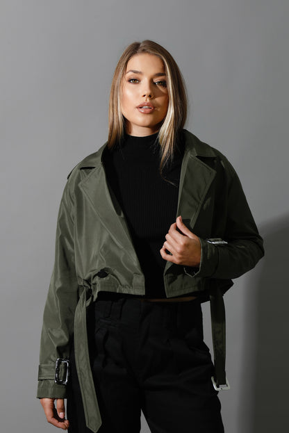 Double Breasted Trench Jacket - Olive