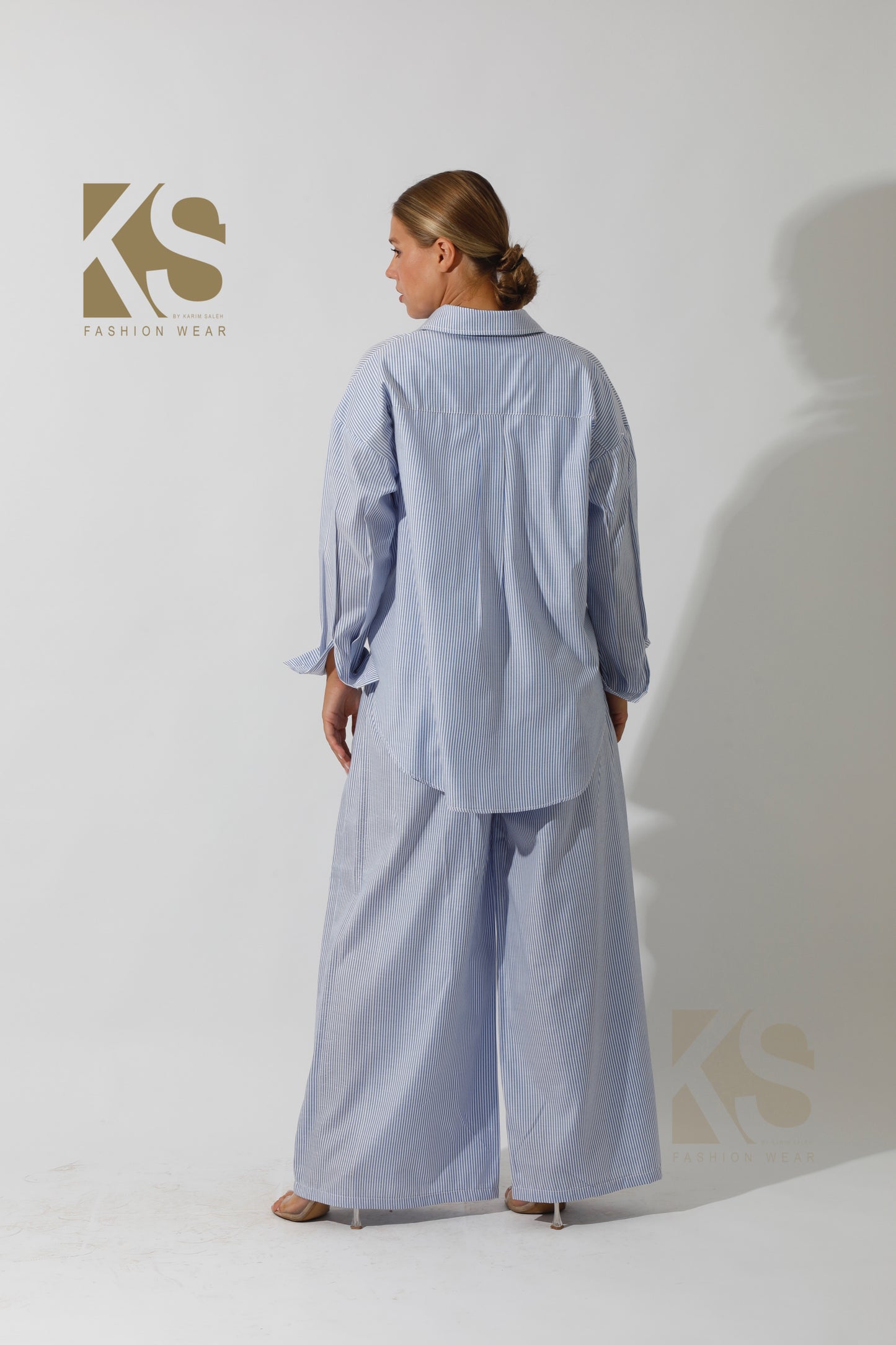 Wide Leg trousers Striped - Striped Blue