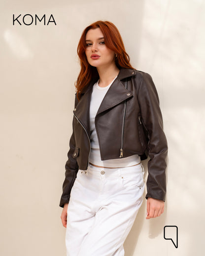 Leather Biker Jacket - Brown