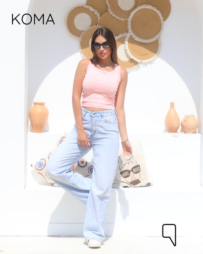 iva Basic Crop Tank Top  - Pink