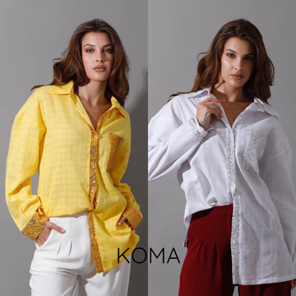 Glitter Long Sleeves Shirt - Yellow