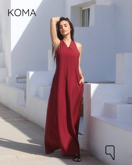 Paulina V Neck Maxi Dress - Maroon