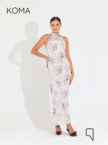 Dahlia Floral Backless Dress - Multicolored White