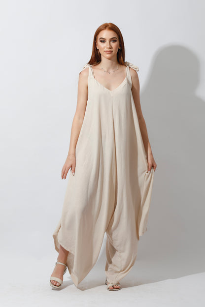 Tied Up Lose Jumpsuit - Beige