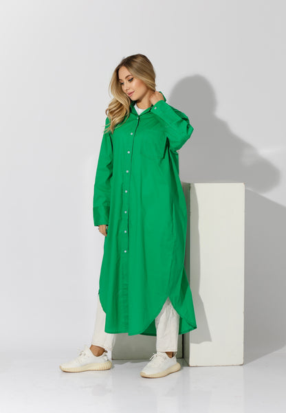 Long Oversized Shirt Dress - Green