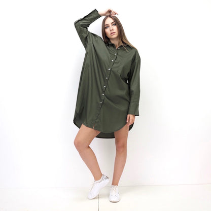 Oversized Shirt Dress - Dark Olive