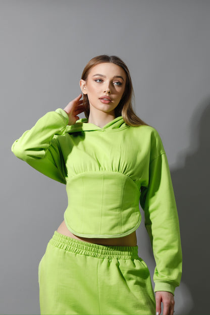 Corset Hoodie Set - Lime Green