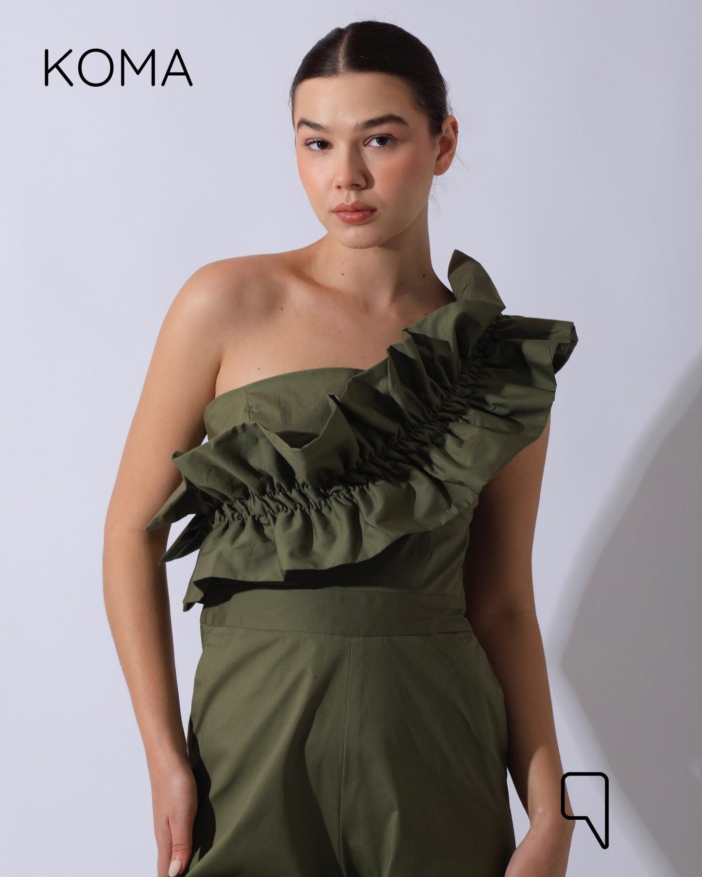 Marta Asymmetric Ruffle Jumpsuit - Olive