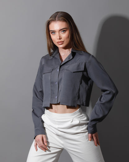 Pockets Cropped Shirt - Gray