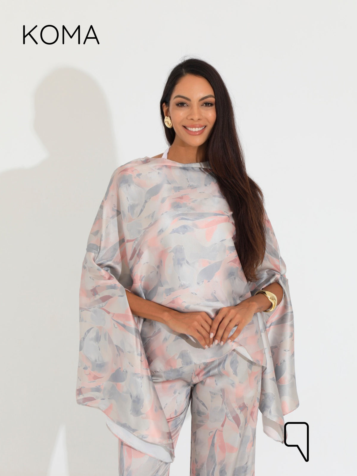 Celeste Satin Butterfly Blouse - Multicolored Beige