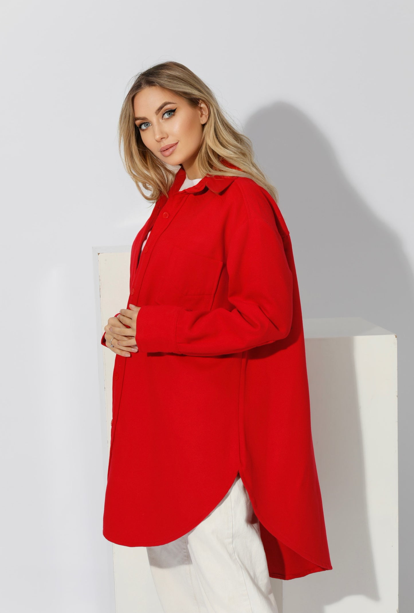 Woolen Oversized Shirt - Red