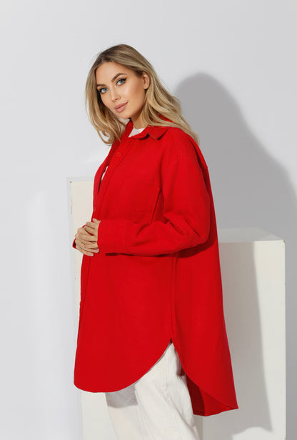 Woolen Oversized Shirt - Red