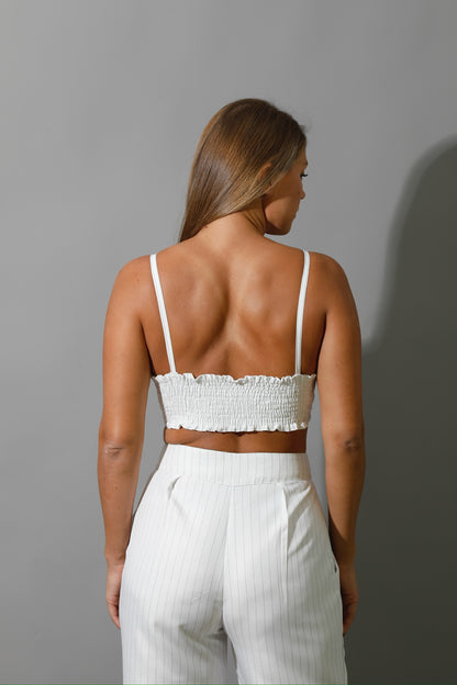 Striped Bra Top Co-Ord - White