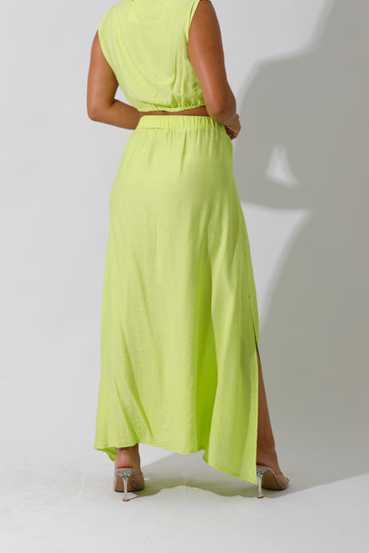 Co-Ord Maxi Side Slite Skirt - Lime Green