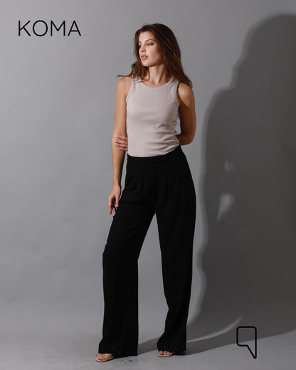High Waist Straight Leg Trousers - Black