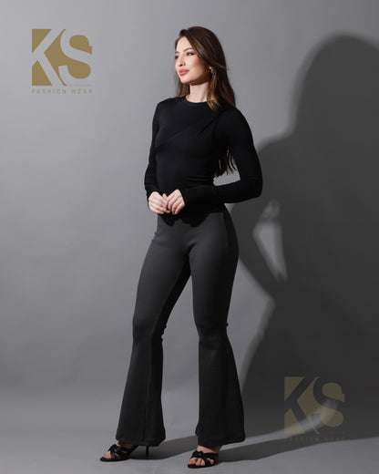 Slinky Flared Trousers - Gray