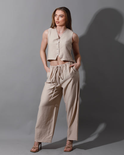 Cropped Vest Set - Beige