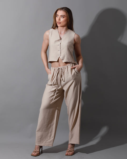 Cropped Vest Set - Beige