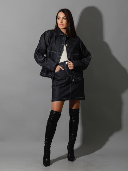 Co-Ord Jeans Sleeves Jacket - Navy Blue