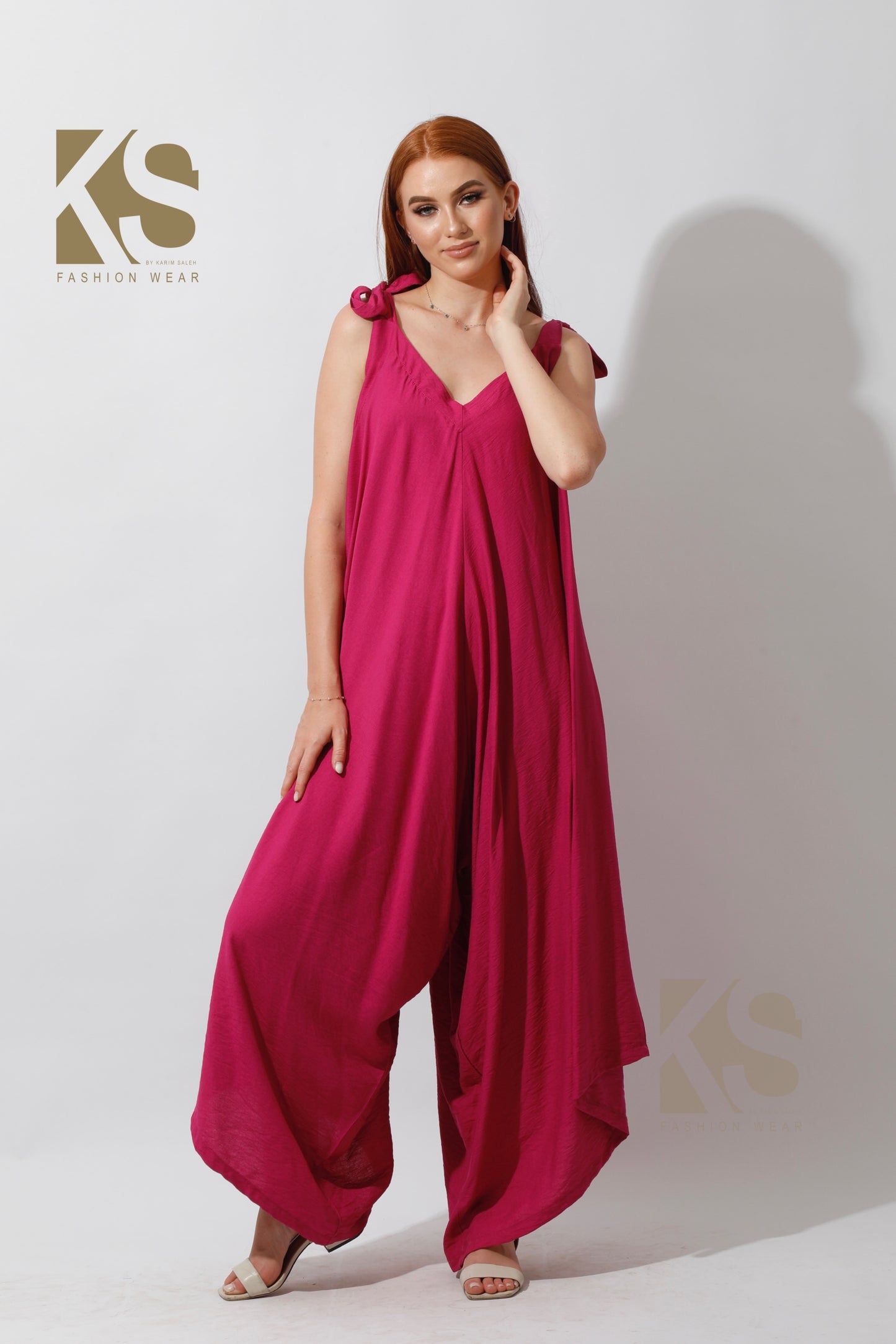 Tied Up Lose Jumpsuit - Barbie Pink