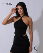 Kallie Tied Up Top & Mini Skirt Co-Ord - Black
