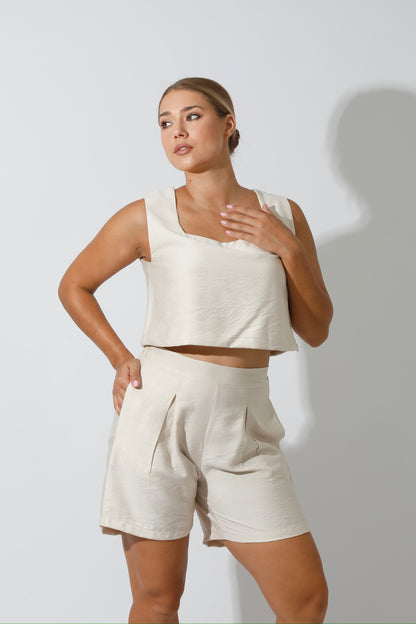 Flared Shorts - Beige