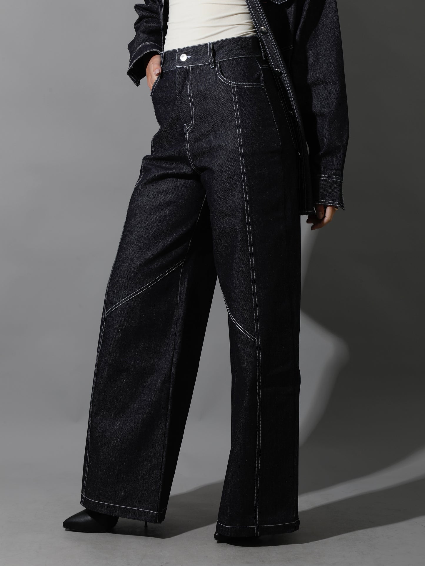Co-Ord Jeans Cutout Pants - Navy Blue